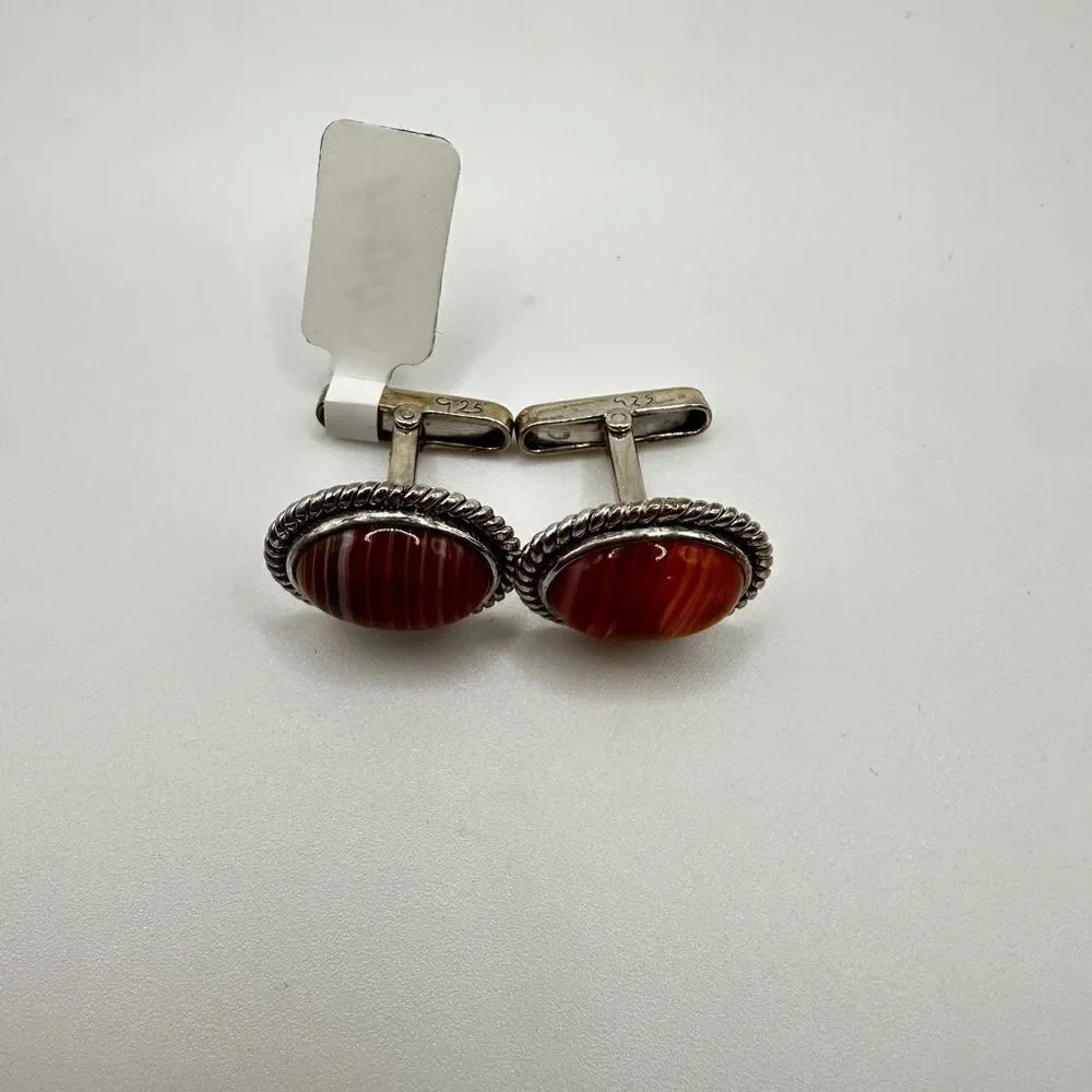 Genuine agate cuff links in solid Sterling silver, handmade in Pakistan